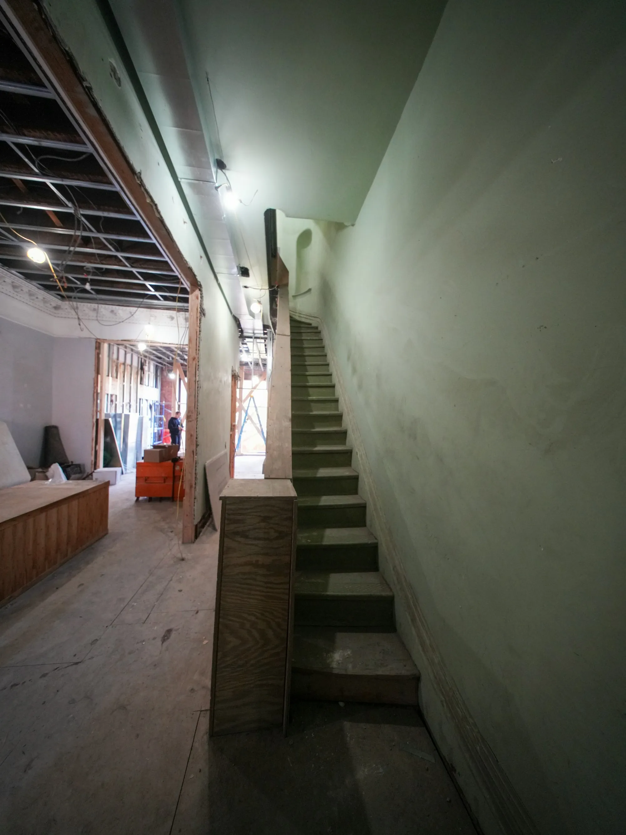 Hallway opened up during an interior renovation